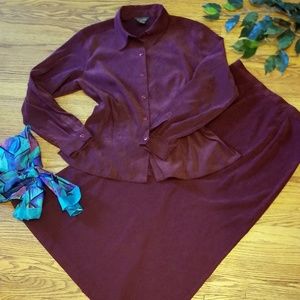 Burgandy Van Heusen Skirt and Shirt Set